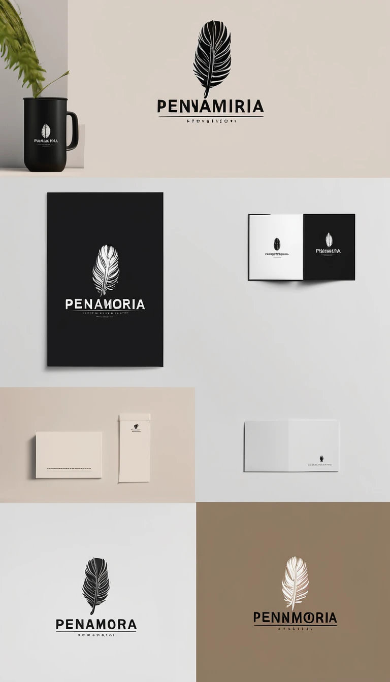 A minimal, modern, simple, cinematic logo design for the brand “Penamemoria". Create a modern, minimalistic, high-quality, logo of a boy-feather
