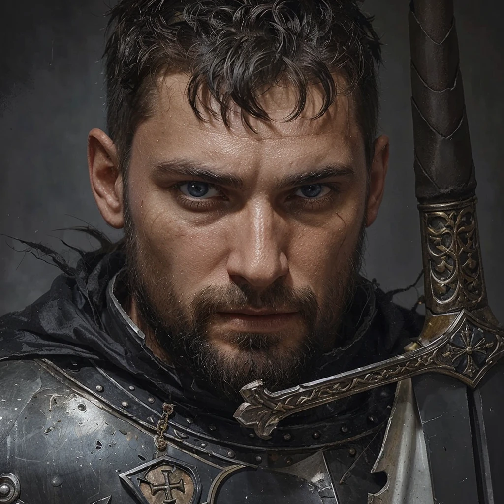 Conrad was a tall and strong young man, but an experienced man. He had piercing blue eyes, who seemed able to see through the very depths of the darkness of our world. His black hair was cut short, and the beard is quite thick, expressing severity , determination and paying tribute to its culture, Despite his young age, he already had gray strands of hair, this is a consequence of large doses of herbal decoctions and the internal state after all the battles with the horrors of this world  . His face showed clear signs of battle and trials., reflecting his past when he was a Varangian and now , when he is a cleaner-messenger of God .
 Conrad wore lightweight knight&#39;s armor on a leather suit decorated with the symbols of the New Vatican - a cross and other sacred signs, as well as pagan runes as a tribute to one’s past and ancestors. On his belt hung a sword with a carefully sharpened blade., shaped like a cross ready for battle at any moment. His stoic posture and confident gaze exuded unshakable determination and dedication to the war effort. .