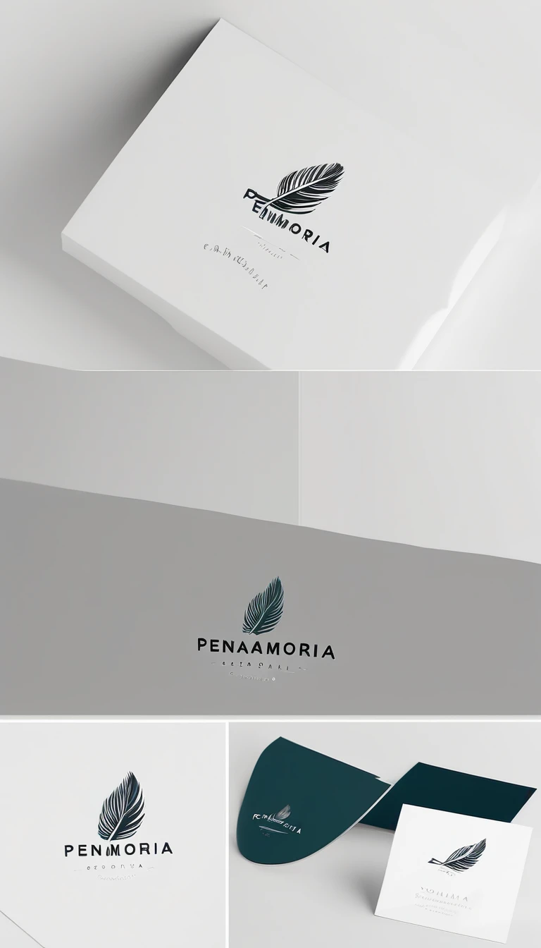 A minimal, modern, simple, cinematic logo design for the brand “Penamemoria". Create a modern, minimalistic, high-quality, logo of a bird feather
