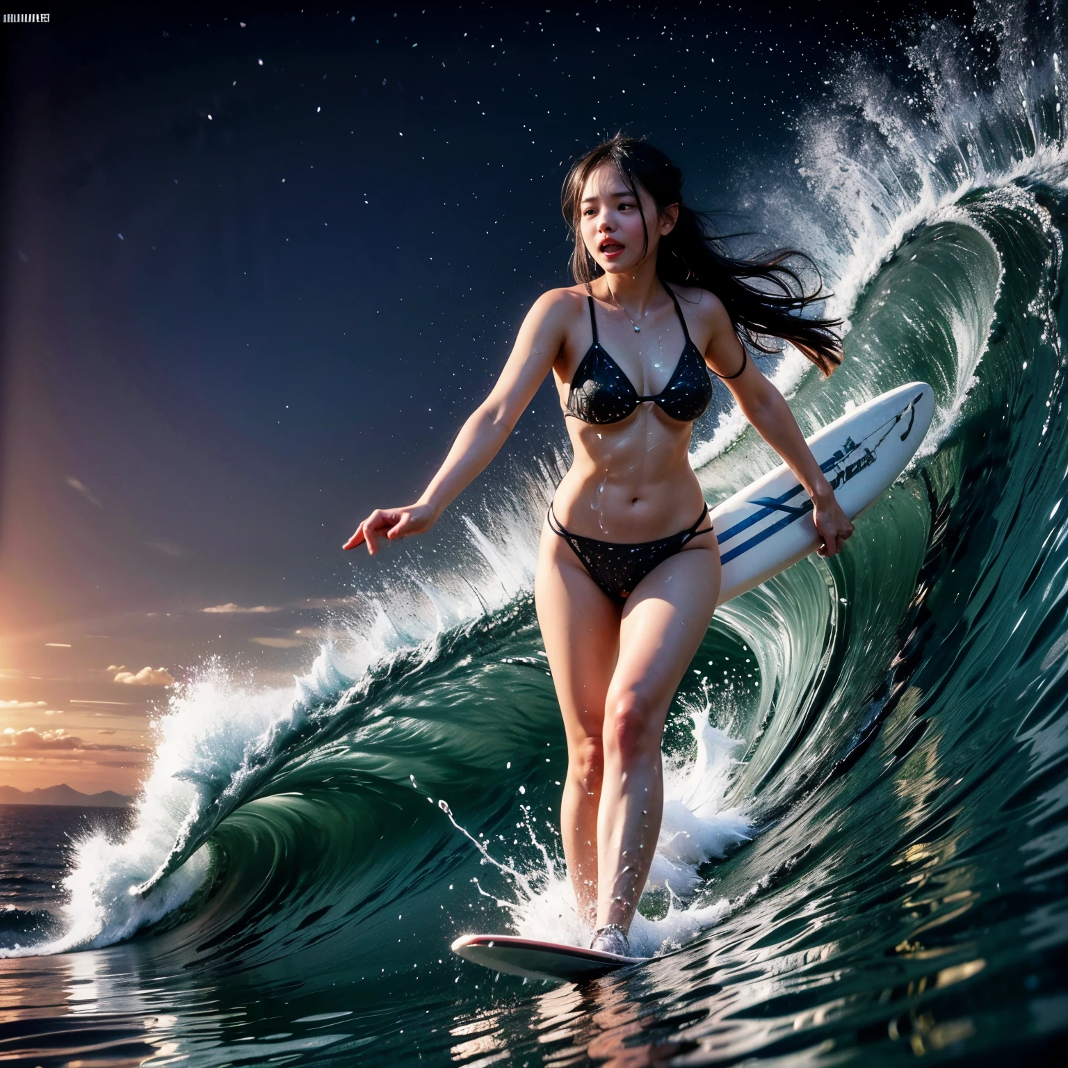 (ZoomedOut:1.28, Wide-shot) ZoomLayer (Epic photo of surfer magazine:1.37). (Full of Water, Everything Wetted:1.4) WetHair (extremely detailed Cute Girl in RED)(SparklingHighlights:1.28), Dynamic Joyful Expressions LifeLike Rendering (ManoErina:1.0) . Overflowing Gigantic Sideboob (Clearly Visible Beautiful Breast to Buttocks Line) Tiny and Roundly Butt, Detailed wet clothing texture, (Sloppy Surfboard:-1.2) Riding on waves, Sparkling water, TyndallEffect(Starry Water Particles:1.32), Whole Body proportions and all limbs are anatomically accurate