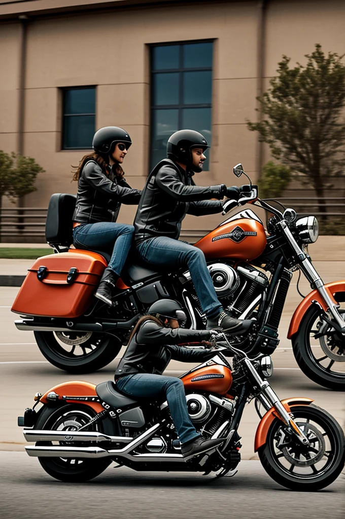 Create a cartoon image of a group of bikers riding their Harley Davidsons