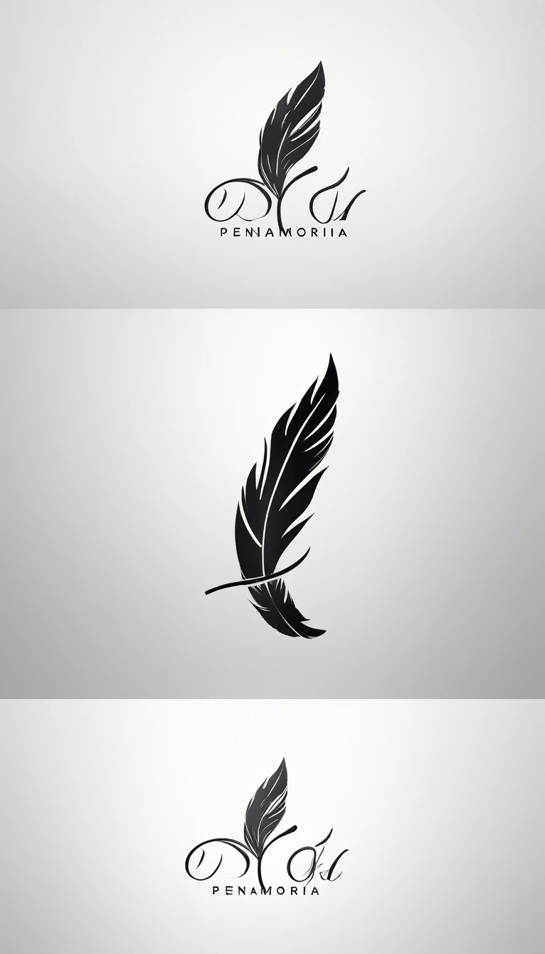 A minimal, modern, simple, cinematic logo design for the brand “Penamemoria". Create a modern, minimalistic, high-quality, logo of a feather-bird