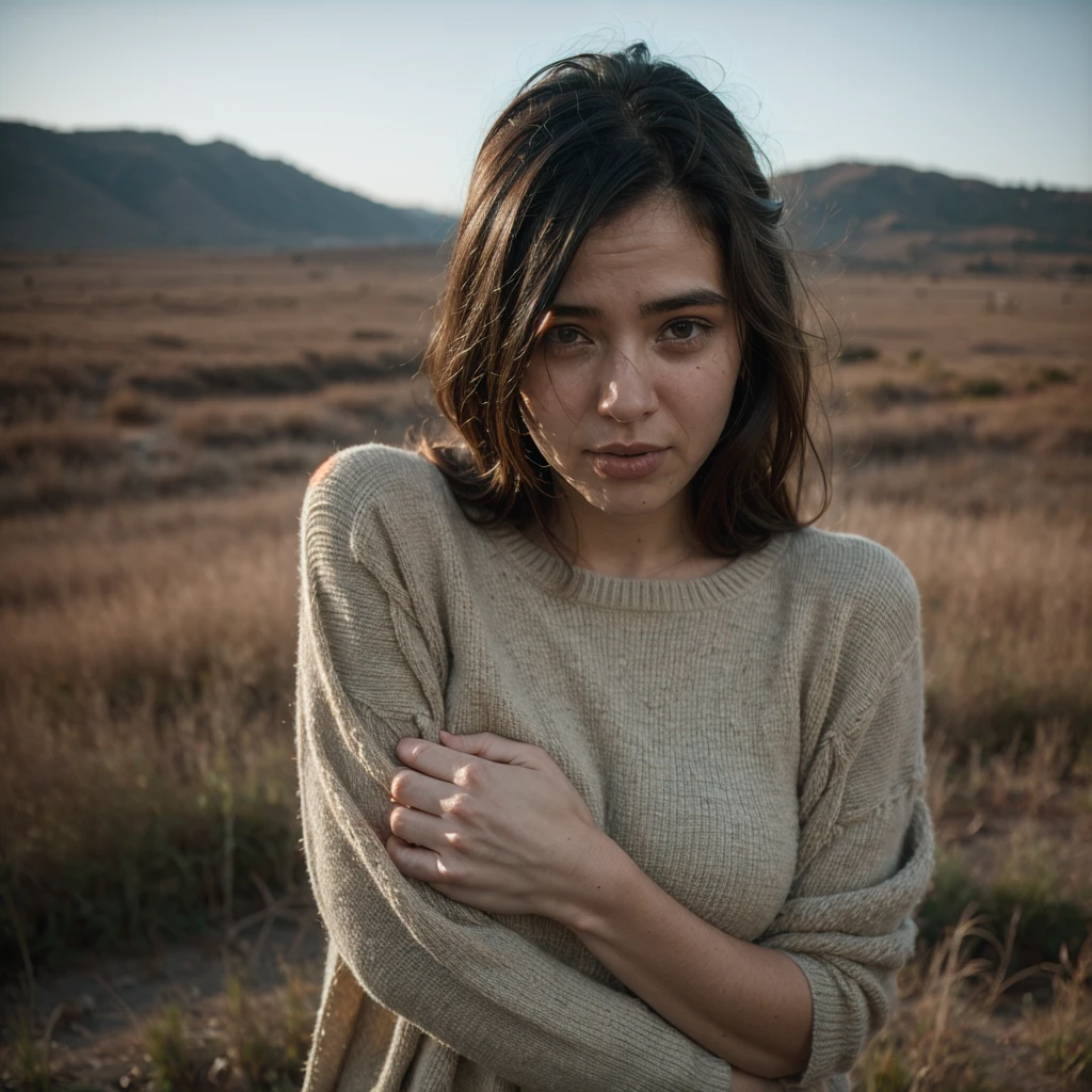 (YES SFW), A brown-skinned woman finds herself fused with a mountain, creating a surreal and emotional scene. The woman, covered with a multicolored mantle of the earth, cries copiously while holding a newborn baby in her arms. The baby also cries, obviously starving since he can't suck his mother's milk. realistic hands. many details.
Woman's body blends seamlessly into the mountainous backdrop, creating a powerful and poignant image. Her tears stream down her face, mixing with the earthy hues of the landscape. The baby, wracked with sobs, reaches towards her breast, symbolizing the deep yearning for nourishment and connection that exists between mother and .
The colors used in the painting reflect the rich tones of the earth, with shades of brown, green, and blue evoking the natural world. The woman's coat is painted in bold, swirling patterns, mirroring the dynamic energy of the landscape. The overall effect is one of intense passion and sorrow, capturing the raw emotion of a mother's love for her.
compositing: The composition of the painting is designed to create a sense of movement and energy, with the woman's body curving forward, as if suspended in the air. The baby is in the center of the image, surrounded by the Woman's arms, who hugs him tightly. The mountain stretches behind them, soft and undulating, like a great snake protecting them.
Lighting: The lighting of the scene is designed to highlight the texture and shape of the woman's body and the mountain. Dynamic lights and shadows create an effect of movement and energy, as if the scene was animated by the passion and pain of the woman. [8K, Best Quality, Ultra High Resolution, (highly detailed CG unity 8k wallpaper), (best photo), (best shadows), isometric 3D, octane rendering, ray tracing, highly detailed, (Best quality, 4K, 8k:1.2), absurdity, ultra detailed, (realistic, photorealistic, photorealistic:1.37), complex parts, HDR, (complex parts:1.12), (hyper detailed, hyper realistic, Soft lighting