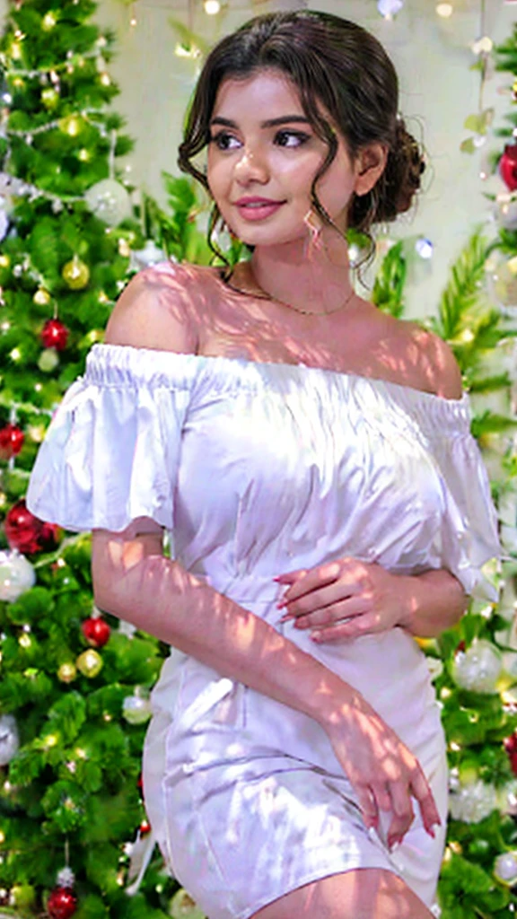 white off the shoulder nackss samisole Big round boobed