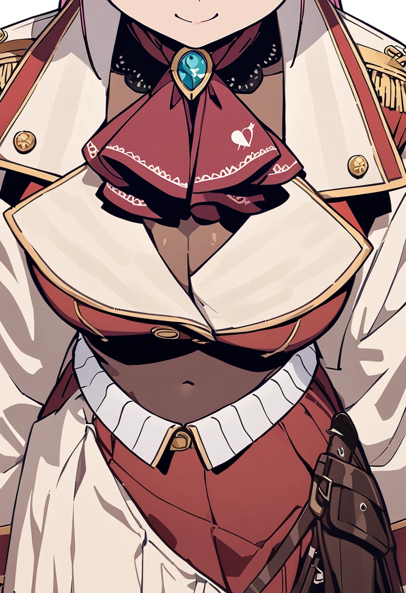 great quality,best quality, perfect anatomy,aesthetic,very aesthetic, anime keyvisual, 1girl, {{houshou marine (1st costume)}}, {{hololive}} , light smile, straight-on, mediumshot,,white background, simple background