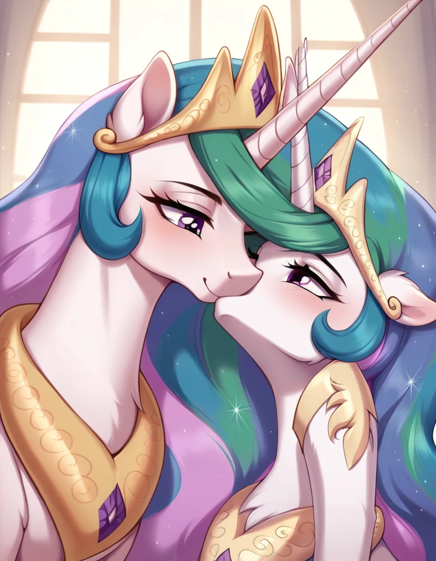 score_9, score_8_up, score_7_up, score_6_up, source_anime, source_pony, (2girls, duo, pony human kissing , side by side, hand on face), palutena (human), (princess celestia pony:1.3), BREAK
rating_questionable, liyue, close up, BREAK
(palutena \(??? icarus\), human, green hair), BREAK
(princess celestia, pony, unicorn, feral:1.3), white fur,hand on face, facing up, mide, nsfw