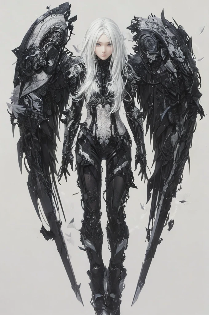 a beautiful flower angel, futuristic gothic style, extremely detailed face and body, anime-inspired, photorealistic, cinematic lighting, intricate floral patterns, ethereal wings, dramatic pose, moody color palette, volumetric light effects, hyper-realistic textures, ornate gothic architecture, stunning digital art