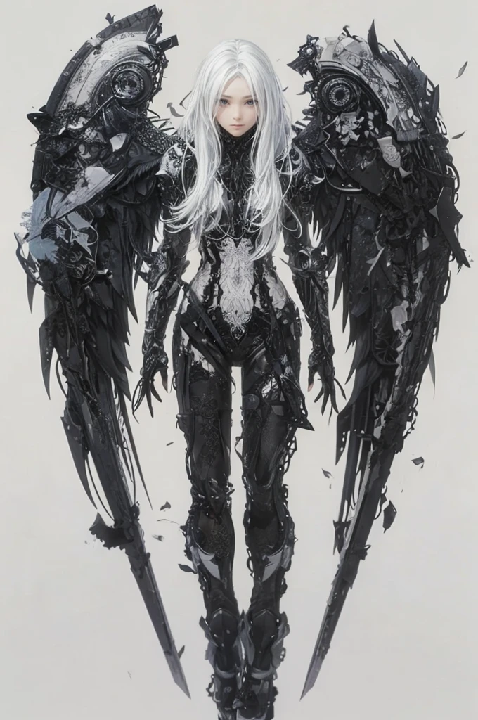 a beautiful flower angel, futuristic gothic style, extremely detailed face and body, anime-inspired, photorealistic, cinematic lighting, intricate floral patterns, ethereal wings, dramatic pose, moody color palette, volumetric light effects, hyper-realistic textures, ornate gothic architecture, stunning digital art