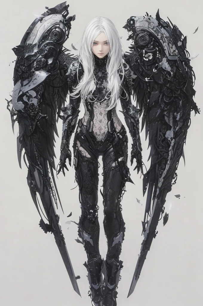 a beautiful flower angel, futuristic gothic style, extremely detailed face and body, anime-inspired, photorealistic, cinematic lighting, intricate floral patterns, ethereal wings, dramatic pose, moody color palette, volumetric light effects, hyper-realistic textures, ornate gothic architecture, stunning digital art