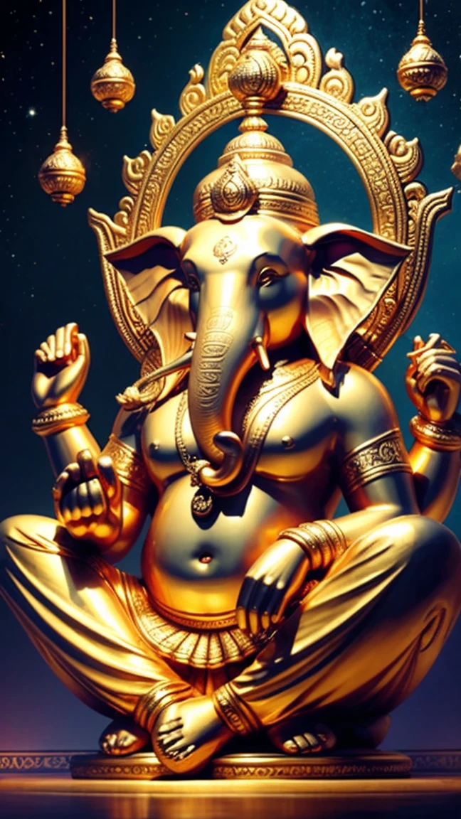 Ganapati, Ganeshaa, Ganesha, Hindu good, Arcan Nea, Vinayak, Darius Shokoff, By Dan Christensen, Beautiful artwork illustration, Arthur Pang, Beautiful digital art, Hindu Art, by Brian Thomas, Full color illustrations, High quality illustrations, Indian God, Golden Ganesha, No people, ultra-high resolution, 8k, 16K, HD, Overall golden image,