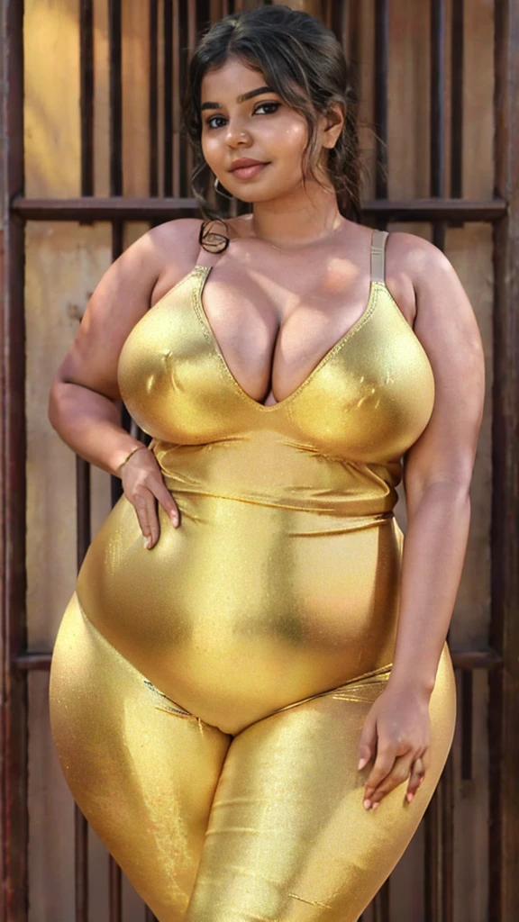 this skin colour metallic No Boundaries Women's Seamless Cami Bras arms crossed in front of her boobed Big round boobed fat chubby ”Big Cleavage 