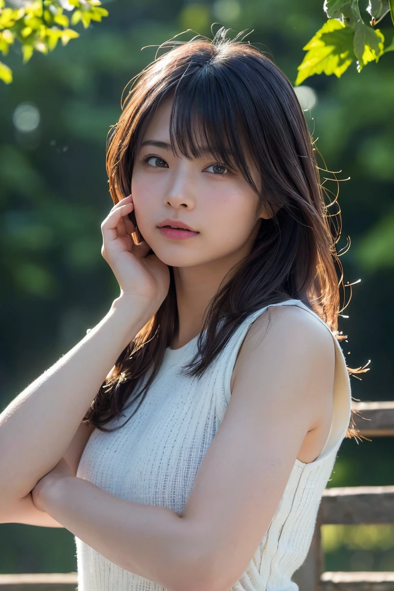 (Highest quality:1.4),(masterpiece:1.4),(Realistic:1.4),(Realistic:1.2),(超High resolution, RAW Photos:1.4),(High resolution, Very detailed:1.2),(8k:1.2),Cinematography,a photo of a dark-haired,One Girl,alone,wear ,((Japanese female warrior))、((Upper Body:1.3))、Raise your arms to show your sides、((Raise your arms to show your sides))、at the park
