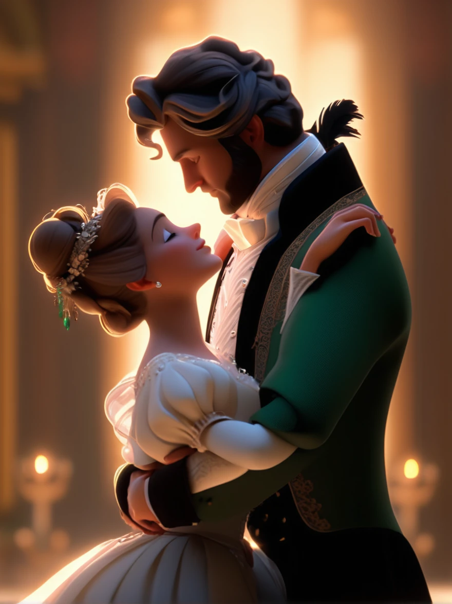 (Realistic),masterpiece,best quality,cinematic lighting,natural shadow,highest detail,professional photography,detailed background,depth of field,insane details,intricate,aesthetic,subsurface scattering,dynamic angle,
couple,a man and a woman,playing an ancient musical instrument,attractive Regency England romance couple embracing in a ballroom,Blythe doll,in the style of eve ventrue,cartooncore,mangacore,glistening skin,natural lighting,