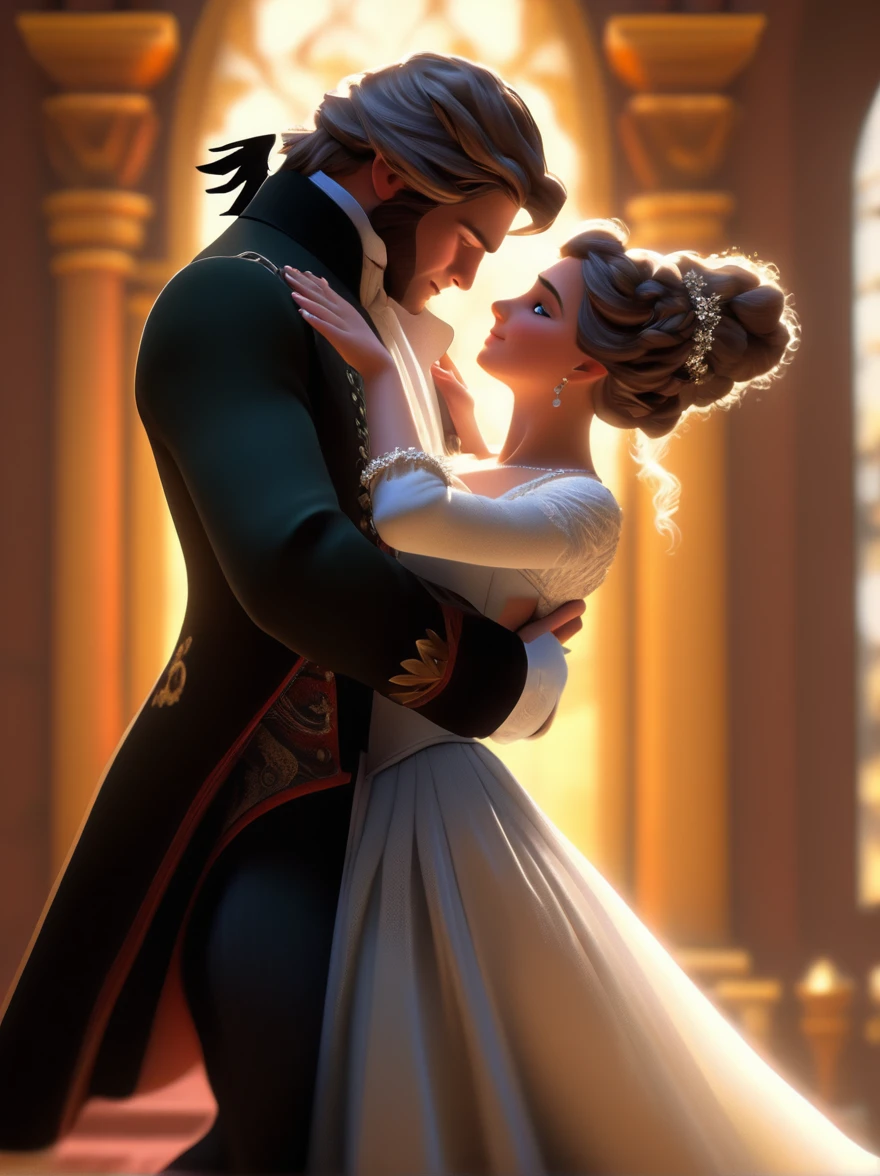 (Realistic),masterpiece,best quality,cinematic lighting,natural shadow,highest detail,professional photography,detailed background,depth of field,insane details,intricate,aesthetic,subsurface scattering,dynamic angle,
couple,a man and a woman,playing an ancient musical instrument,attractive Regency England romance couple embracing in a ballroom,Blythe doll,in the style of eve ventrue,cartooncore,mangacore,glistening skin,natural lighting,
