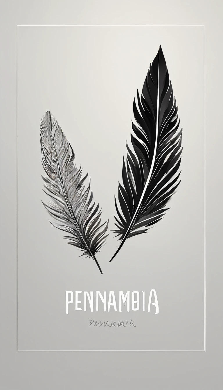A minimal, modern, simple, cinematic logo design for the brand “Penamemoria". Create a modern, memorable, unique, minimalistic, high-quality, logo of a dreamy, fantastic, poetic, masterpiece feather.