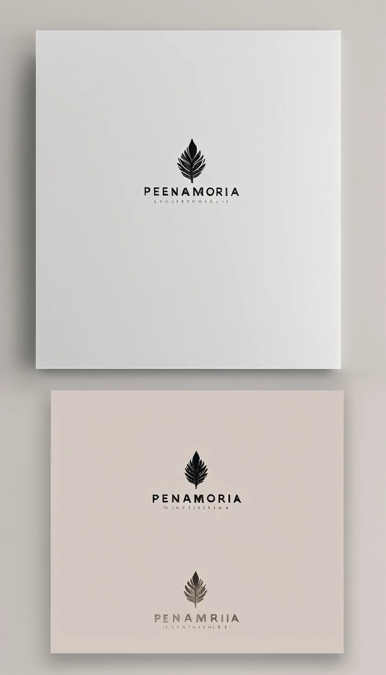A minimal, modern, simple, cinematic logo design for the brand “Penamemoria". Create a modern, memorable, unique, minimalistic, high-quality, logo of a dreamy, fantastic, poetic, masterpiece feather.