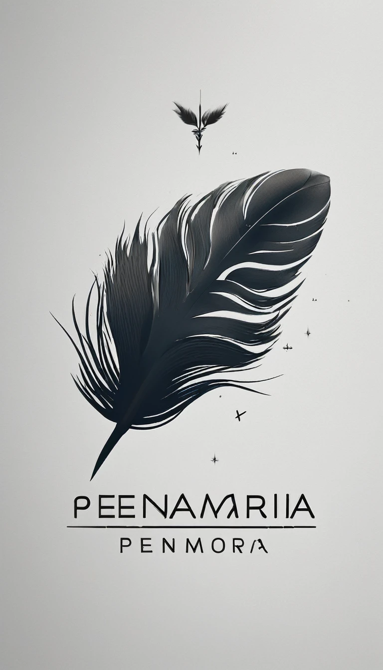 A minimal, modern, simple, cinematic logo design for the brand “Penamemoria". Create a modern, memorable, unique, minimalistic, high-quality, logo of a dreamy, fantastic, poetic, masterpiece feather.