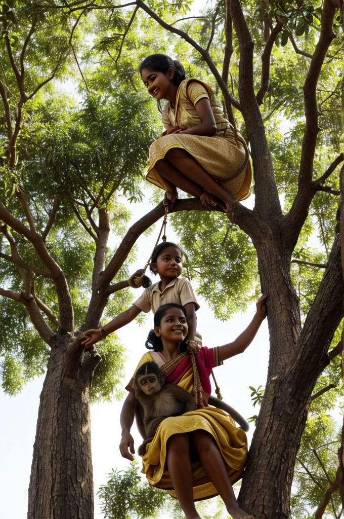First he met the monkey Meena, who was swinging on a tree. Meena tells Gudu that she can see a very beautiful scene at the top of the tree.