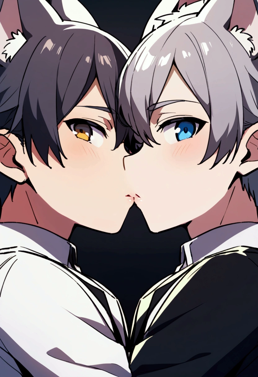 Anime boys kissing Bunny boy Shota boy Wolf ears Two boys hugging Close contact Sexy Close up Looking at the camera