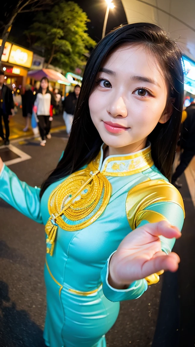 Vietnam,National costume,Ao Dai,Fisheye Lens,Low - Angle,Wet skew,girl,In town,to close range,Selfie style