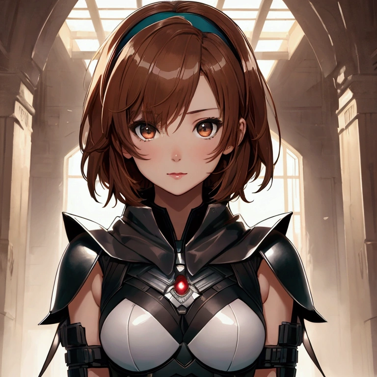 masterpiece), best quality, high resolution Mikoto Misaka Character1girl bob cut medium hair standing alone cowl headband profile image looking at viewer beautiful eyes beautiful face extremely detailed