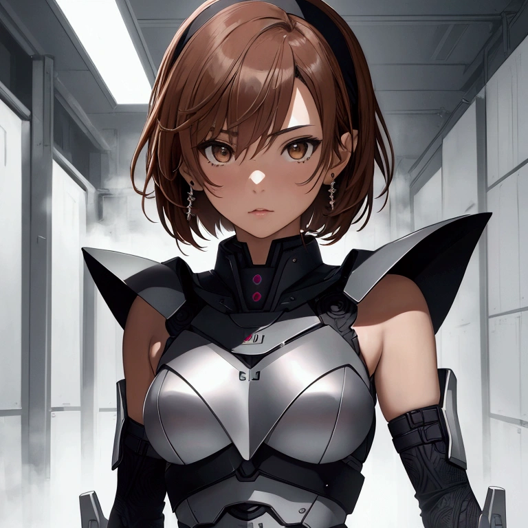 masterpiece), best quality, high resolution Mikoto Misaka Character1girl bob cut medium hair standing alone cowl headband profile image looking at viewer beautiful eyes beautiful face extremely detailed