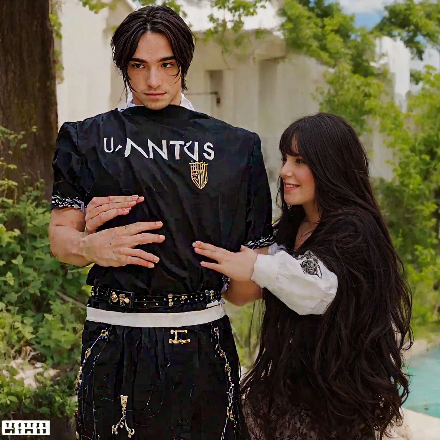 un gros plan d&#39;une personne debout à côté d&#39;une personne avec des dreadlocks, ( ( peau sombre ) ), 👅 👅, dans des vêtements! très détaillé, un mouton, & jeehyung lee & Oups, holding a 🛡 and an 🪓, 😭🤮 💔, in the style of sifu 🔥 😎 🕹️ 👀 :2, pose de couple