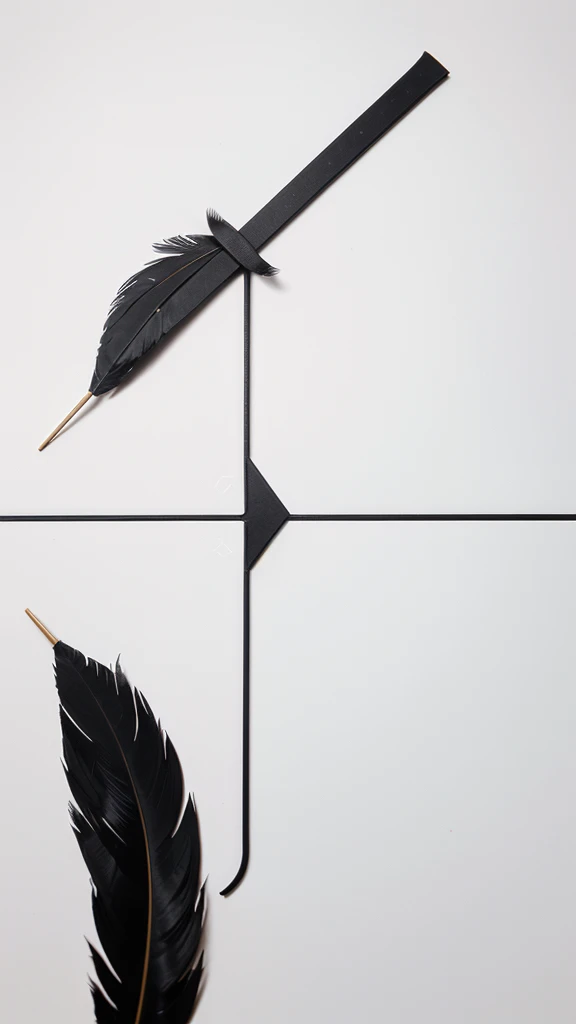 A minimal, modern, simple, cinematic logotype for the brand “Penamemoria". The logotype must be a simple, magical, inspirational, poetic feather and a playing guitar. A logo that conveys a fantastic, creative companionship between a with an acoustic guitar and a masterpiece, unique feather. The logo must convey a sense of music, stories and dreams. Logo design impressed on a book cover. Minimalistic logo