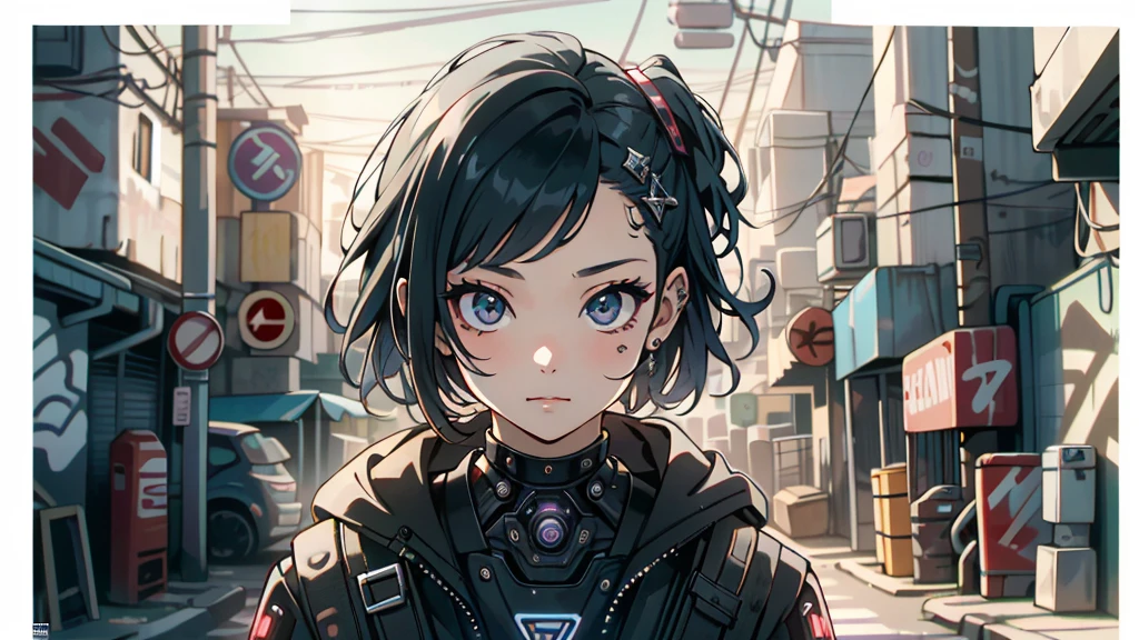 The cover of the magazine features a close-up of a young girl. She is standing on the street, leaning against a wall that is decorated in a graffiti style, reminiscent of the cyberpunk 2077 universe. The highest level of detail is given to her face and eyes, creating a true masterpiece.