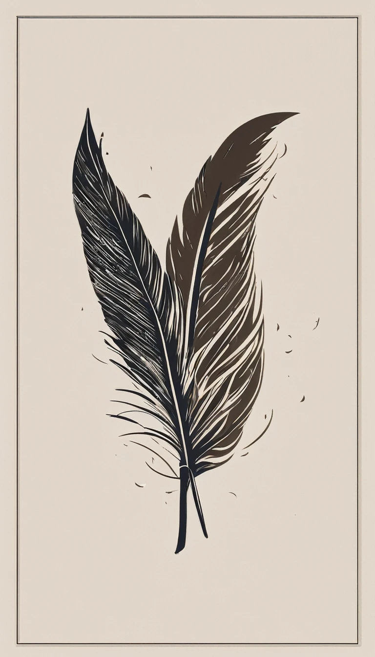 A minimal, modern, simple, cinematic logo design for the brand “Penamemoria". Create a modern, minimalistic, high-quality, logo of a feather and a boy playing acoustic guitar that conveys a sense of storytelling, dreams and memories