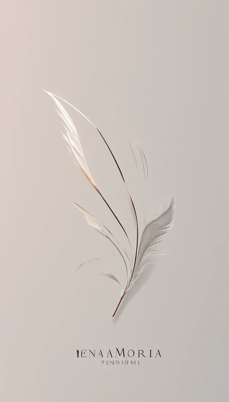 A minimal, modern, simple, cinematic logo design for the brand “Penamemoria". Create a modern, minimalistic, high-quality, logo of a dreamy. fantastic, poetic, masterpiece feather of Memories
