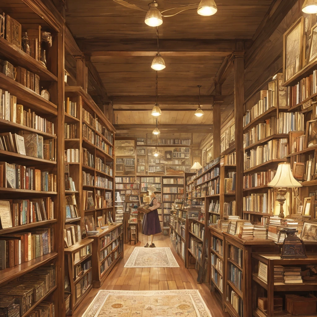 1girl,antique map shop,old-fashioned map shop,intricate world map,vintage map,cartography,detailed geography maps,rare maps,high quality antique maps,warm lighting,cozy interior,wooden shelves,classic bookstore ambiance,oil painting aesthetic,muted color palette,natural light,photorealistic,8k,high quality,masterpiece