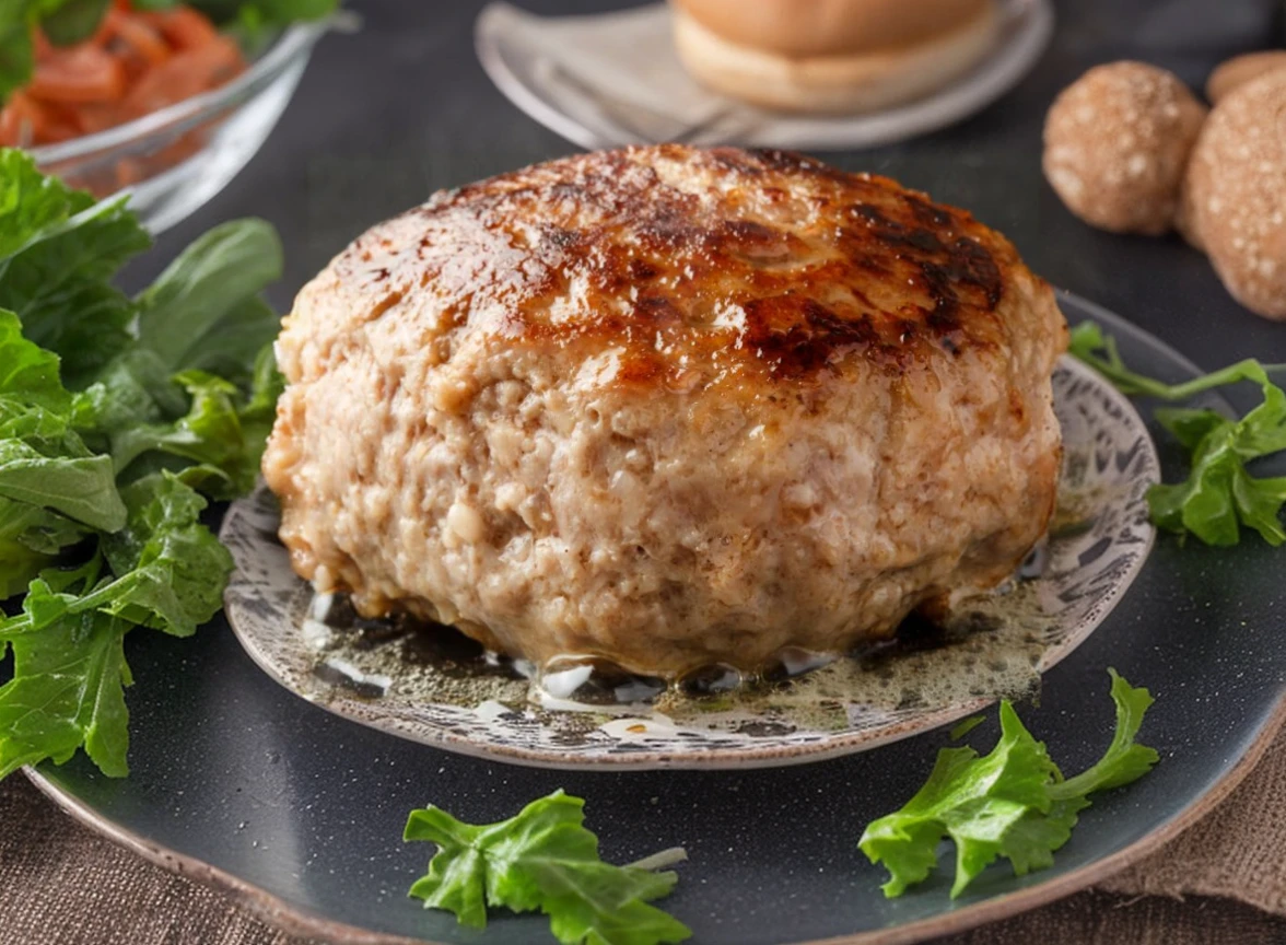 In the center is a picture of a hamburger,Surrounded by black plates,Decorated with green vegetables nearby