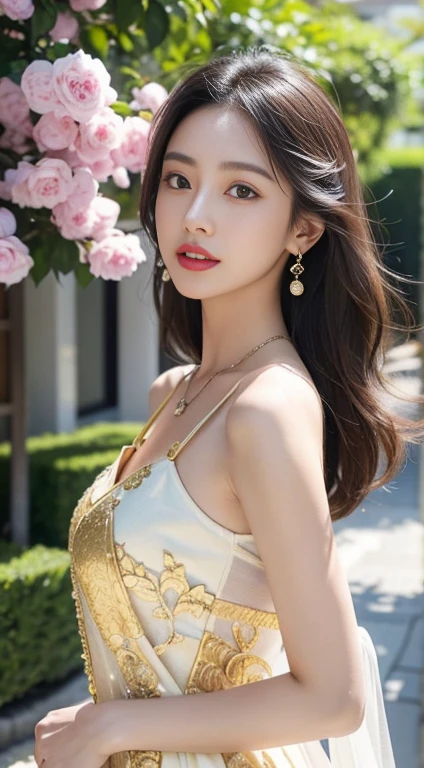 cute girl: Asian, So cute;
Year: 18〜20-year-old;
hair: Bronze Orange, Smooth, shimmering in the sunlight, detailed;
skin: Ivory White, Rosy and perfect;
eye: Jet Black, Almond-shaped, sexy, like々Shii, clear, super detailed, elegant, attractive, sharp makeup, Realistic, eyeを引く, eye contact;
eyelid: delicate, delicate, perfectly 美Shii;
eyebrow: Arched, sparse, sharp;
face: 美Shii, Pure, 妖精like, 優Shiiメイクで, Lovely, Perfect balance, 美Shii in every detail;
nose: cute, Lovely, expensive;
cheekbone: eye立つ;
lips: attractive, light red lipstick, Lovely lip gloss;
teeth: Shine, Pure white;
cute笑face, showing off bright white teeth;
body: likeさ溢れる;
accessories: necklace, Earrings, Jade Bracelet;
Costume: Hyacinth color,Silk Fabric, delicate, embroidered with flowers;
Fashion Style: expensive-end, Modern 2024, luxury;
Photo quality: Non-NSFW, 8K CG HD, sharp, super 美Shii graphics, Professional, detailed, Vibrant colors, super Smooth, Advanced Technology, True RAW;
Lighting: Complex color scheme, Golden black rays;
sunlight: Sparkling, illuminating the girl's body;
setting: Vibrant Street, 涼Shii緑の木々.