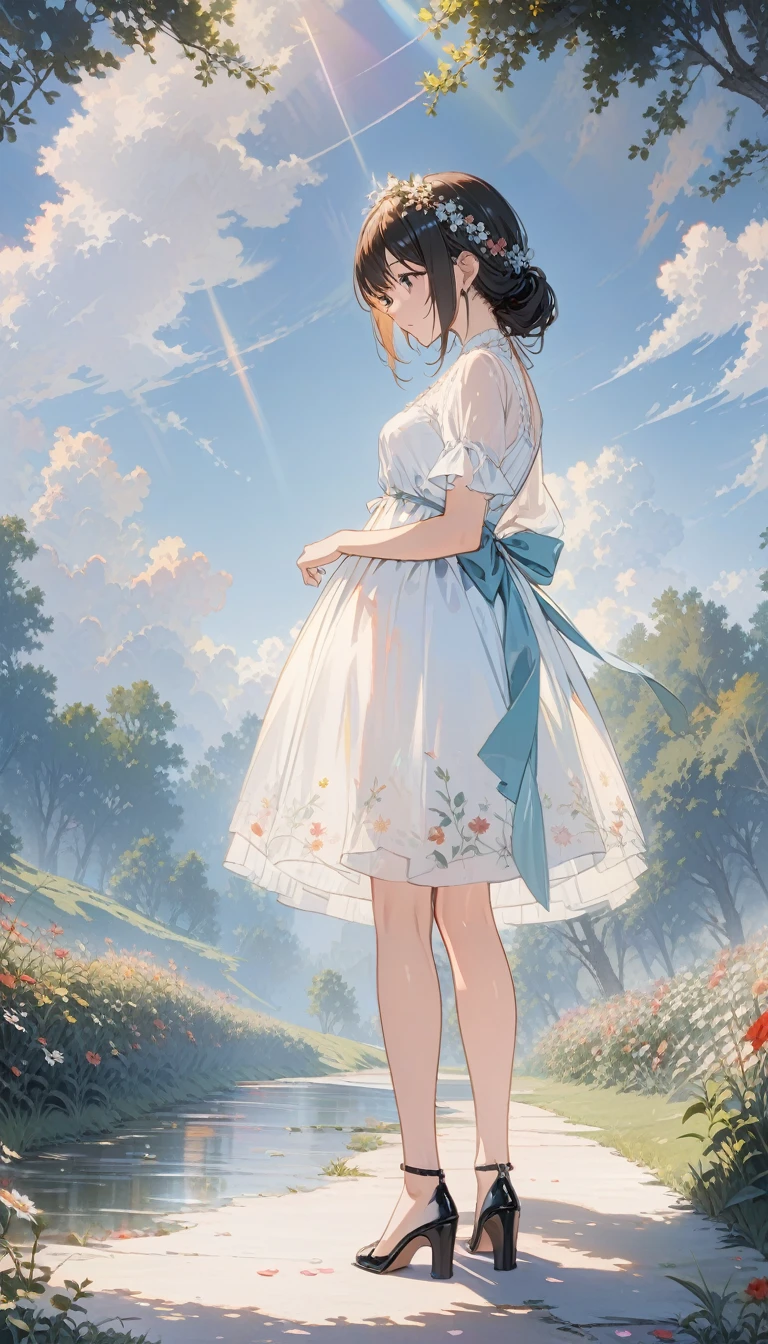From the right,whole body,{Highest quality}, {{masterpiece}}, {high resolution}, The original, Very detailed 8k wallpapers, A girl, {Very delicate and beautiful},Ray Tracing,{Highest quality}, {{masterpiece}}, {high resolution}, The original, Very detailed 8k wallpapers, {Very delicate and beautiful},able'I have no idea'Don't believe it_absurd,show off,Fine details,Art Book,Art Books,on the bed,Internal,photographyrealistic,Aesthetic,photography (Ease) ,Solitary,Wavy_Payment,Payment_hair/Payment_look like,In-person hearing,Look for,Sleeping on your back,Put your arms behind your head,sex,surprise,look likeを大きく開いて,Coming of Age Dress_ To the feet,Beach,by the lakeside,Look at each other,squat