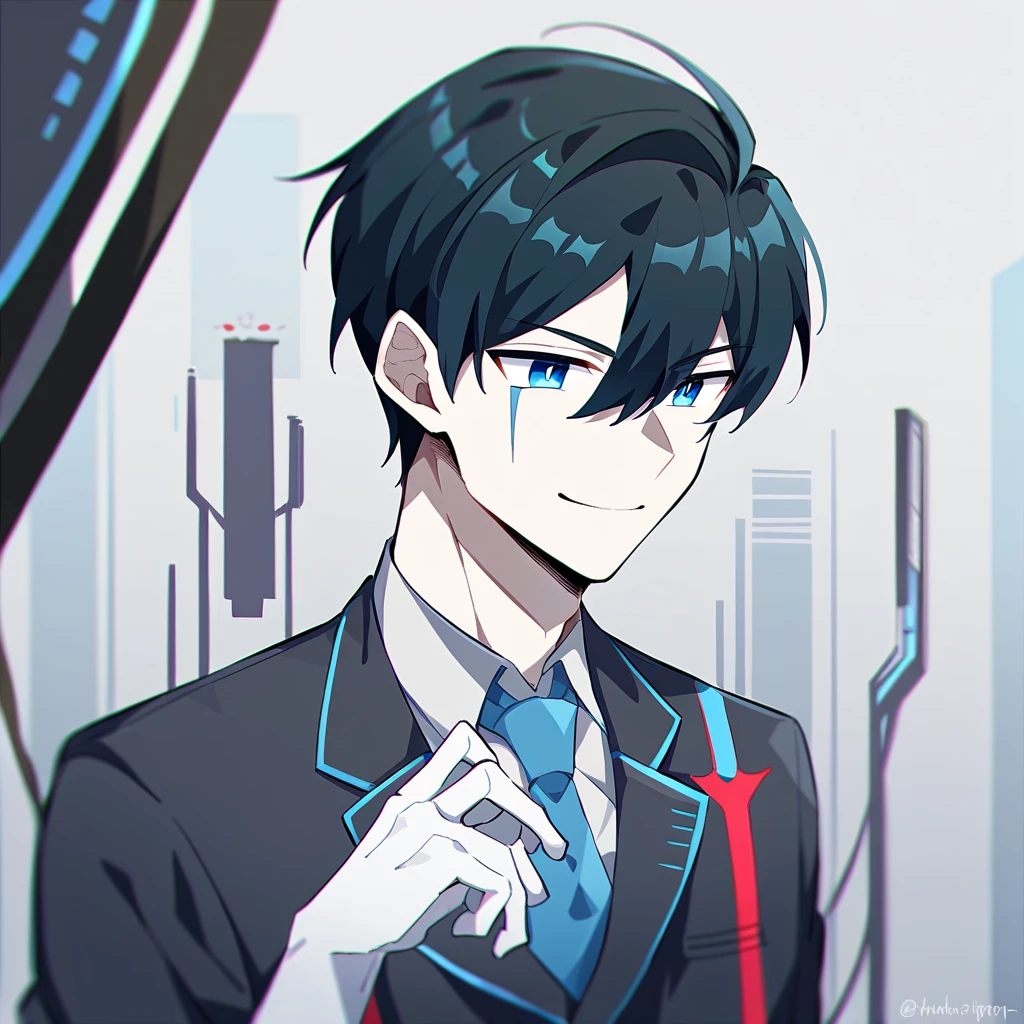 2 young men, focus man , Yaoi, pair,smile, (human ดวงตา 3 ดวง , The skin is gray, smooth and translucent. ),  (human,  black haired ,blue eyes  ,white skin) , sci-fi, The best aesthetics , best quality, Amazing quality, The best aesthetics ,The background is a laboratory., spaceship