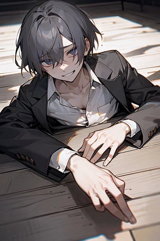 male、Beautiful Boy、solo、Slender、sex appeal、Grin、suspicious、Creepy Smile、A look of caution、fear、Glare、Wavering Eyes、suit、shirt、Bare Skin、Unbuttoned、Disturbed、Sweat、Breathless、panic、Fall to the floor、Sleeping on the floor、Poor land、Rope restraint、Handcuffs、Hands tied above head、Being Confined