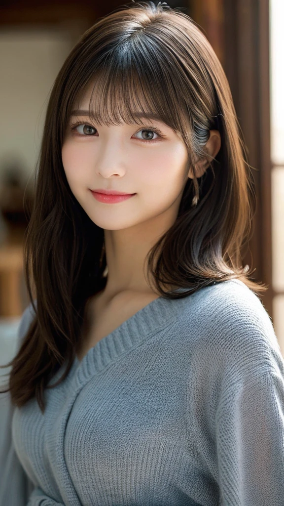 (最high quality:1.3)、Neat clothes、Waist-down angle、(Real:1.5)、(1 person:1.5)、Very detailed、high quality、High resolution、8k wallpaper、Perfect dynamic composition、Mid-chest、Natural color lips、Cute Smile、Japanese women、、Beautiful and exquisiteな顔、Perfect and beautiful face、Beautiful and exquisite、Big eyes、Brunette's eyes、Beautiful and exquisiteな顔、Perfect and beautiful double eyelids、Natural Bangs、Beautiful and thin nose、Beautiful Skin、Black natural hair、Long Hair、Natural Bangs、Perfect and beautiful face、Slim face and figure、(looking at the camera)、Bright lighting、Professional Lighting、Shoulder-length layers、Asymmetrical bangs、Japanese Idols、Sophisticated
