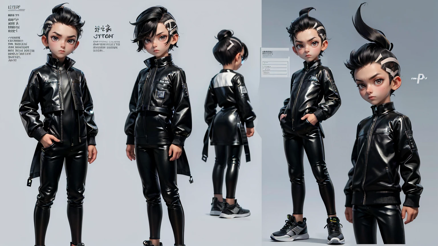 cute face boy, cute face, short height boy, wearing casual futuristic black pent, black dress, full standing pose, High and Tight hairs, High and Tight hair style, sports shoes, Character Sheet, 12 yo student, Full body, Simple white background, front straight pose character reference sheet, Concept art, design sheet