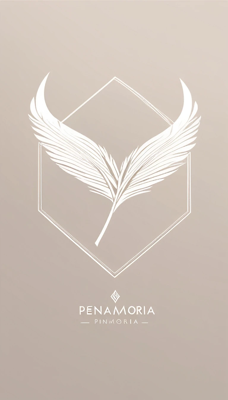 A minimal, modern, simple, cinematic logo design for the brand “Penamemoria". Create a modern, minimalistic, high-quality, logo of a dreamy. fantastic, poetic, masterpiece feather of Memories
