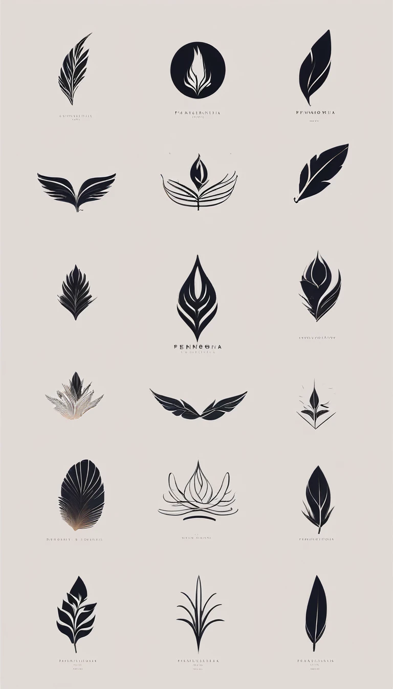 A minimal, modern, simple, cinematic logo design for the brand “Penamemoria". Create a modern, minimalistic, high-quality, logo of a dreamy. fantastic, poetic, masterpiece feather of Memories

