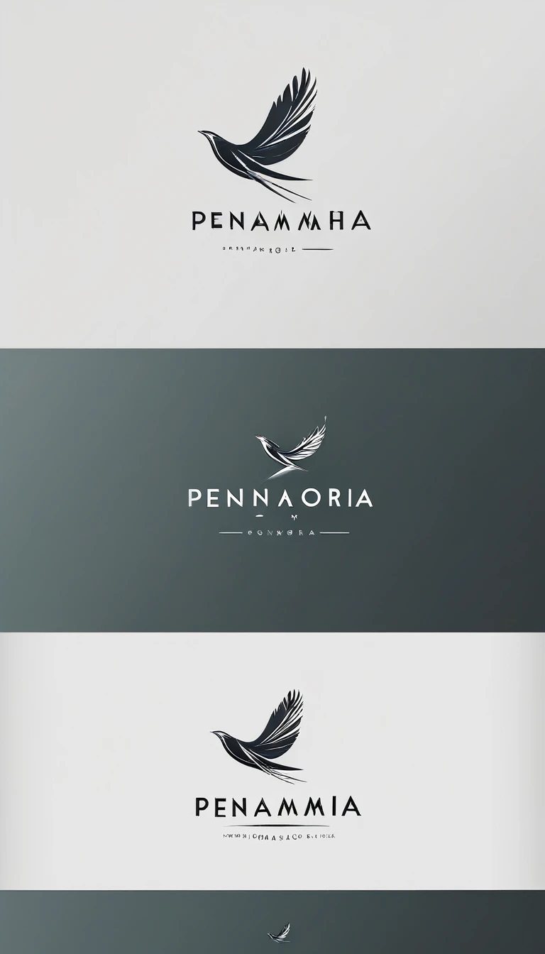 A minimal, modern, simple, cinematic logo design for the brand “Penamemoria". Create a modern, minimalistic, high-quality, logo of a feather-bird