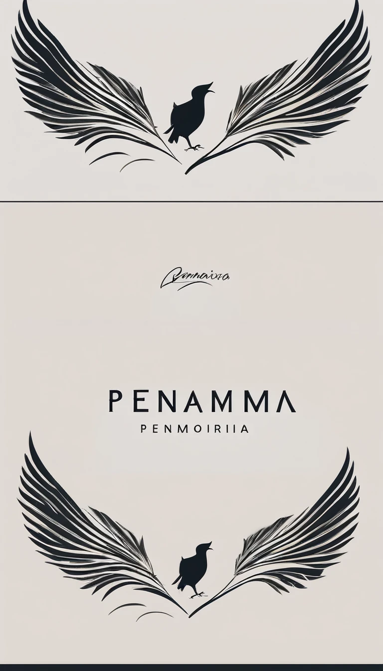 A minimal, modern, simple, cinematic logo design for the brand “Penamemoria". Create a modern, minimalistic, high-quality, logo of a feather-bird