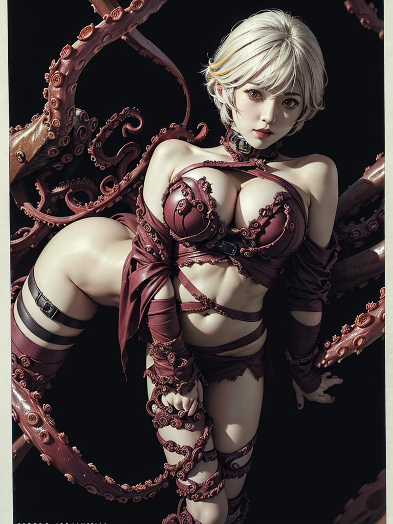 No hair:1.4, Skinhead:1.4, (masterpiece、Highest quality、Official Art、Full Color:2.0), (((Lots of tentacles)))((Tentacles wrap around the body))((tentaclesex:2.0)), Neck up, View from the front, Looking at the audience:1.5, topless, Underless, Black long boots, Black garter belt, (Black bondage suit:1.2), Black collar, Black choker, Glowing Skin, Realistic:1.9, Very detailed, Full Body Shot:1.2, Cleave, Belly button pussy, Expose the center of the body, 高解像度のFull Color写真, High detail, Extremely realistic detail, Ultimate realistic texture, Ultimate in exquisite detail, Professional photos, Sexy portrait of a girl, Voluptuous bust, Tight waist, Cleavage, Trained abdominal muscles, Big Ass,Complete the whole body, Full body image, No underwear, Highest quality, ((background:city:1.4)), Suzune, Suzune's clothes