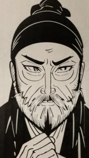 (((Monochrome)))、(((Tie your hair up、bearded young man wearing a black swimming cap)))、（（Chinese male））、（Ink Painting）、Highest quality、masterpiece、Ultra-high resolution、(Realistic:1.4)、Game Poster、The Three Bearded Men of the Kingdom,Oriental、As seen in the Romance of the Three Kingdoms々military commander、Crisp and beautiful image quality ,(Skin of color)、 gloves, Long trousers, (Very detailed, bloom:1.5), (Highest quality, Concept Art, 4K), (analog:1.2), (high sharpness), (Detailed pupil:1.1),, Detailed face and eyes, masterpiece, Highest quality, (Very detailed:1.1), 8k, photoRealistic, (PurerosFace_v1:0.2), [:(Detailed face:1.2):0.2], sharp, Realistic, Realistic Shadow, 