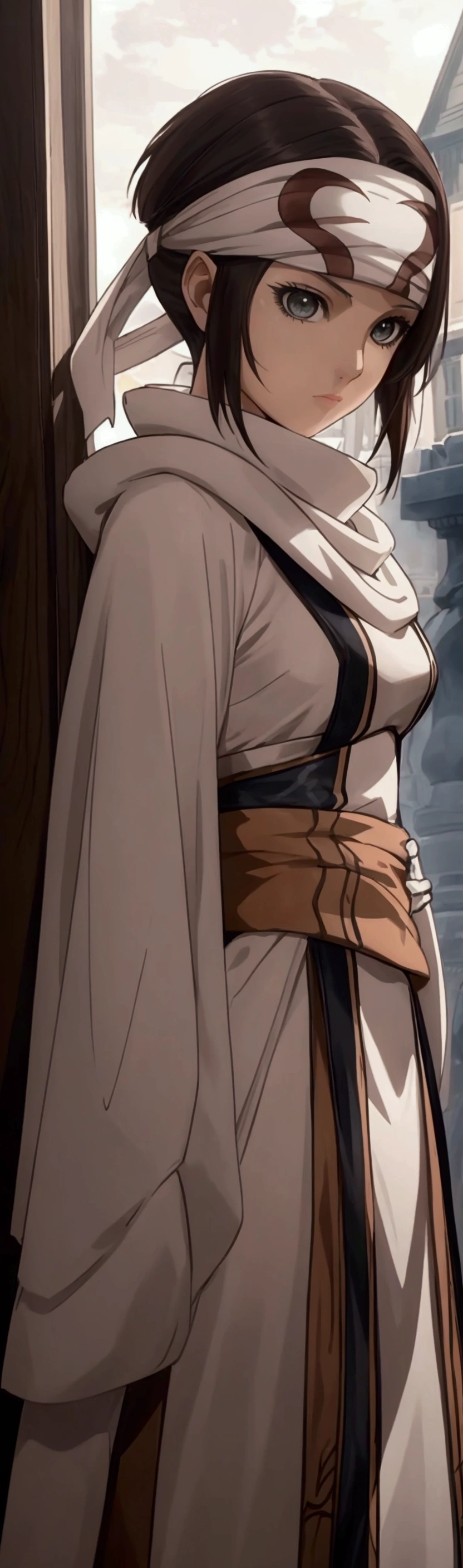 masterpiece), best quality, high resolution Mikoto Misaka Character1girl bob cut medium hair standing alone cowl headband profile image looking at viewer beautiful eyes beautiful face extremely detailed