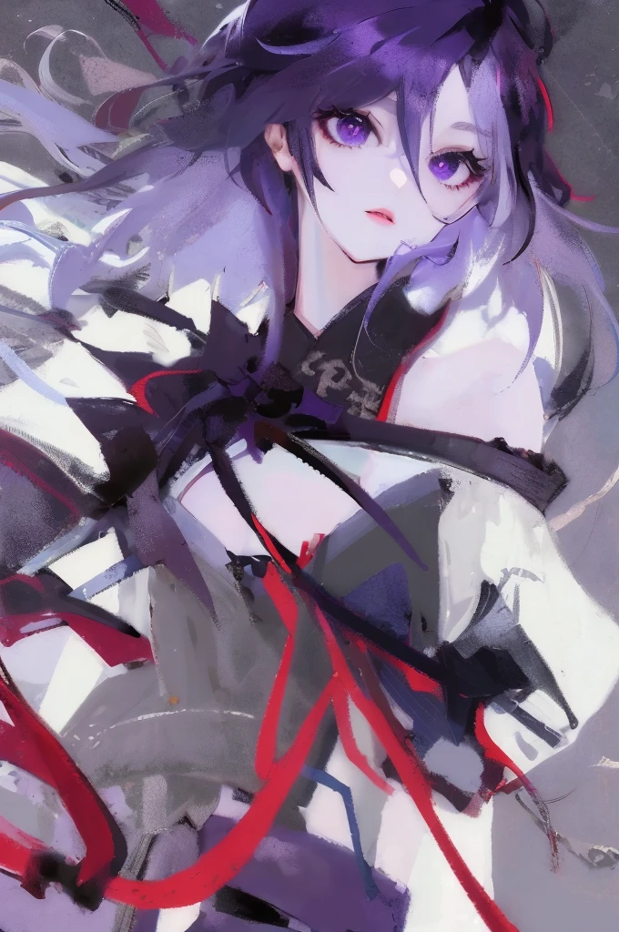 2D, masterpiece, best quality, Japanese cartoons, Very detailed, 1 Girl, Solitary, Yuri, Purple Eyes, Purple Hair, Hair between the eyes,