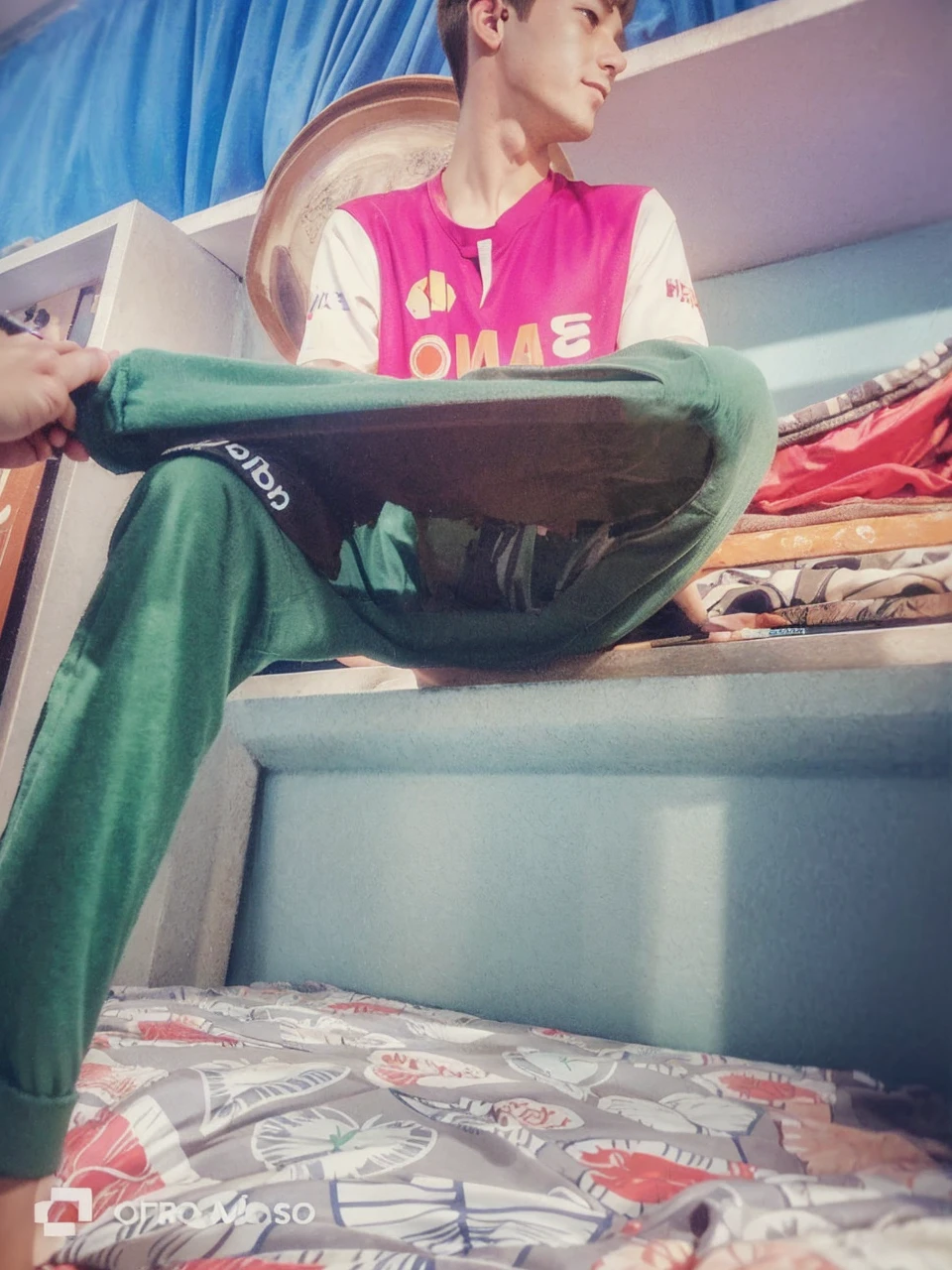 Masterpiece, anime style, chibi, illustrated logo, medium short shot, Twitch emote of a boy, brown hair, low faded haircut, short hair, combed to the right side, with Roma A team jersey, Happy, Adorable, Giving like