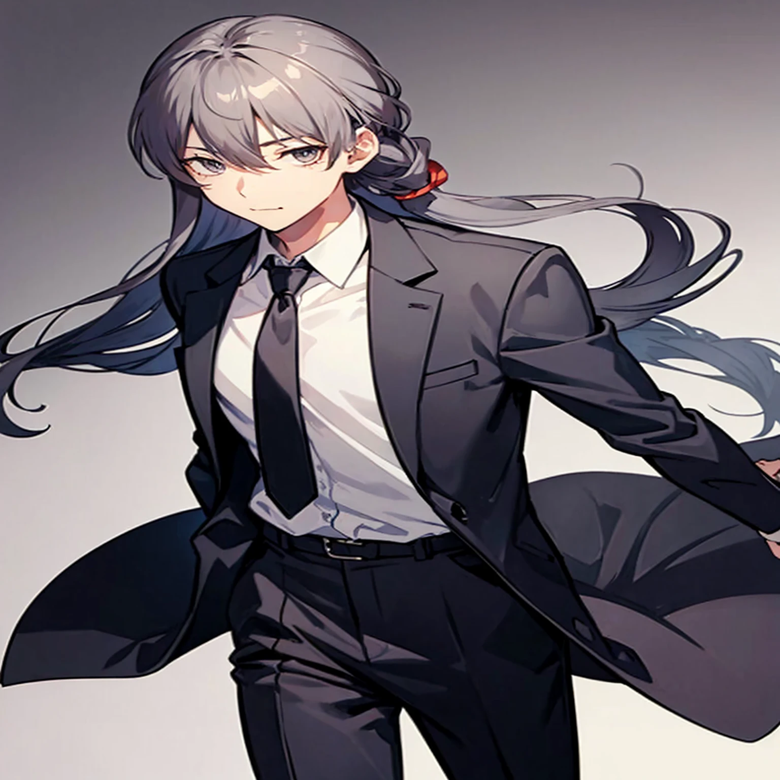 Uncle Ike、Long Hair、2D、Shy、Hair tied back、Gray suit、Break、Hair color is gray、Make your mouth smile、Let it sit down、The background is the library、Multiple poses