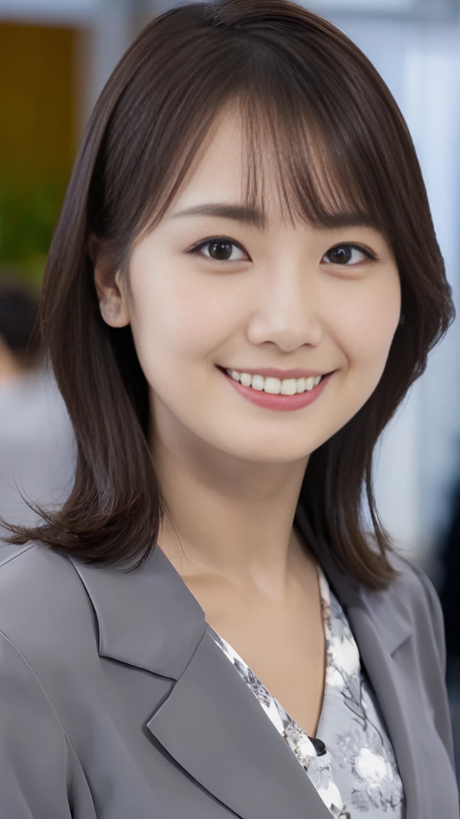 masutepiece, Best Quality, Photorealsitic, finely detail, hight resolution,beautiful japanese woman,beautiful detailed eyes, beautiful detailed lips, extremely detailed face, small head, small areola, cinematic lighting, photorealistic, 8k, high quality, hyper detailed, look at me,smile,(office lady gray suits:1.4),(random location),(medium breasts:1.2),(inoueseika),slender,beautifull legs,(sexy posing:1.2), (bokeh:1.3),